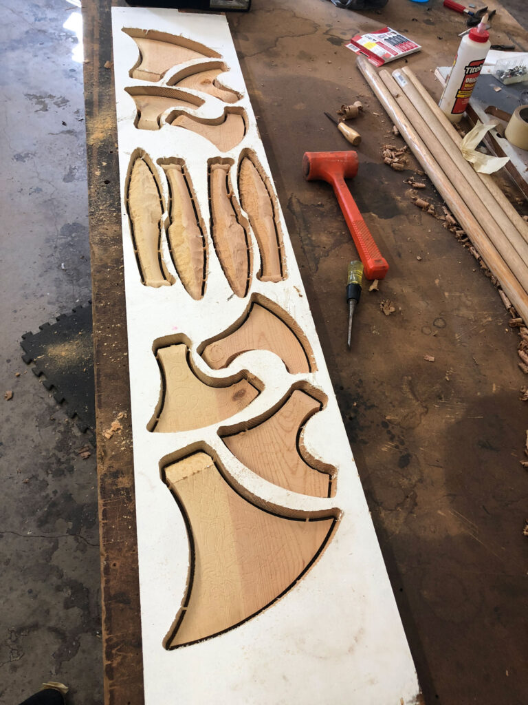 carved axes and daggers