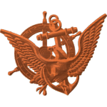 Eagle in front of anchor and wheel