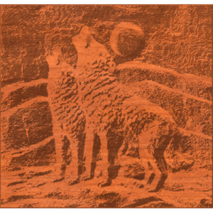 Two Wolves Howling at Moon